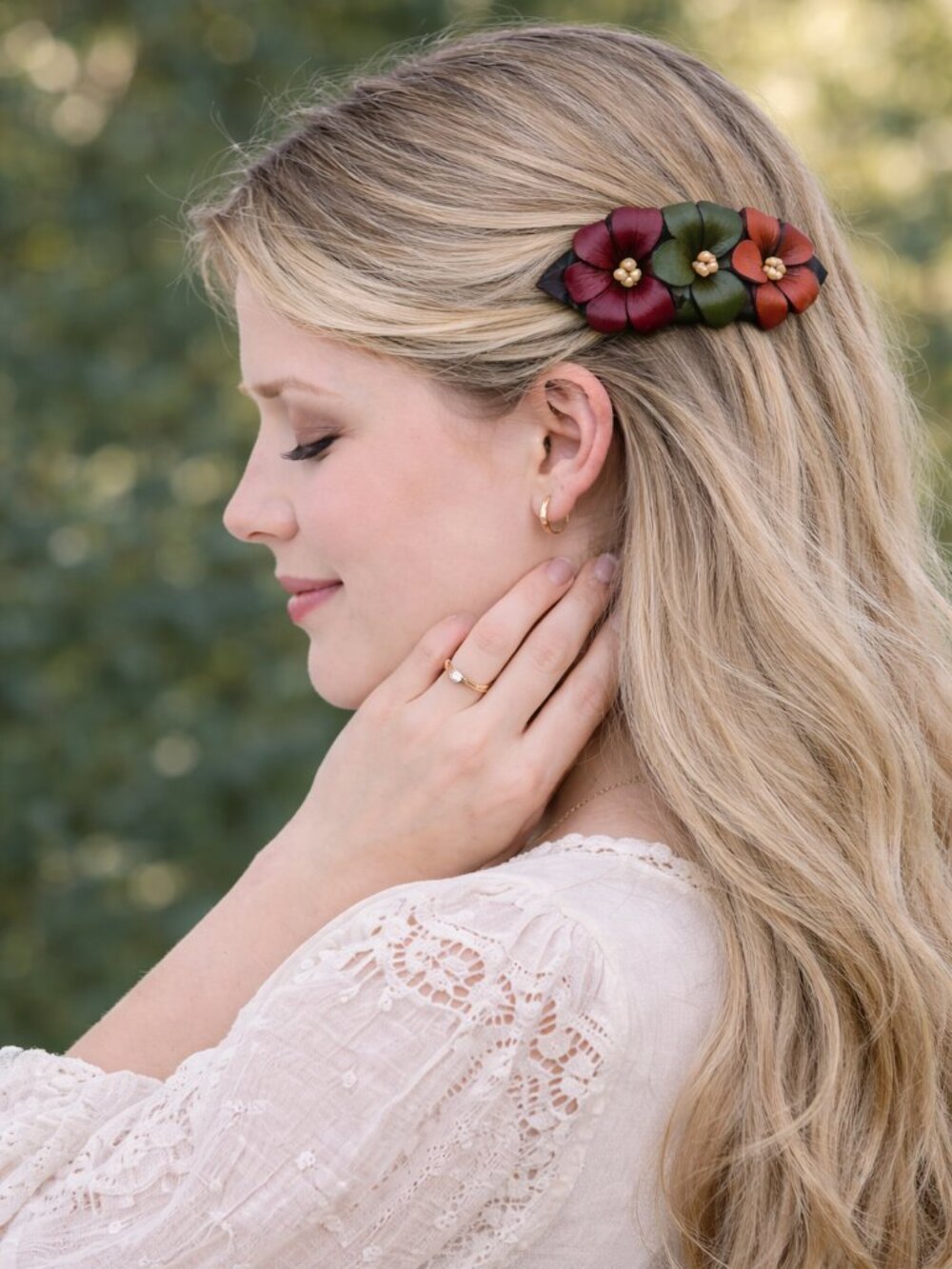 Handmade Leather Fall Multicolor Floral Hair Barrette | Colombian Artisan Clip